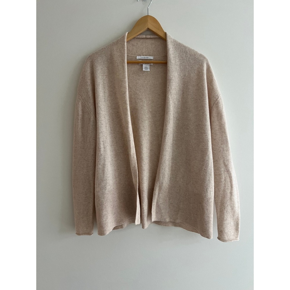 Nordstrom Signature 100% Cashmere Cardigan M Oatmeal Open Front Knit Sweater